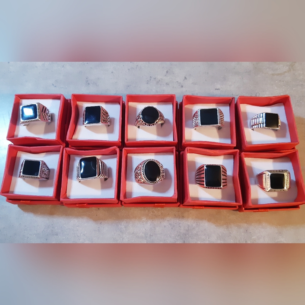 Men's Black Silver Ring